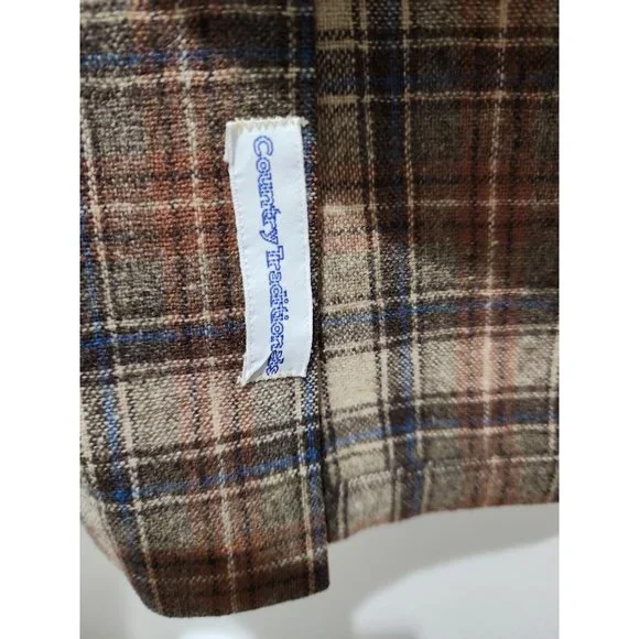 Vintage 1960 60s Pendleton Wool Board Flannel Plaid Loop Collar Flap Pockets L - Picture 5 of 8